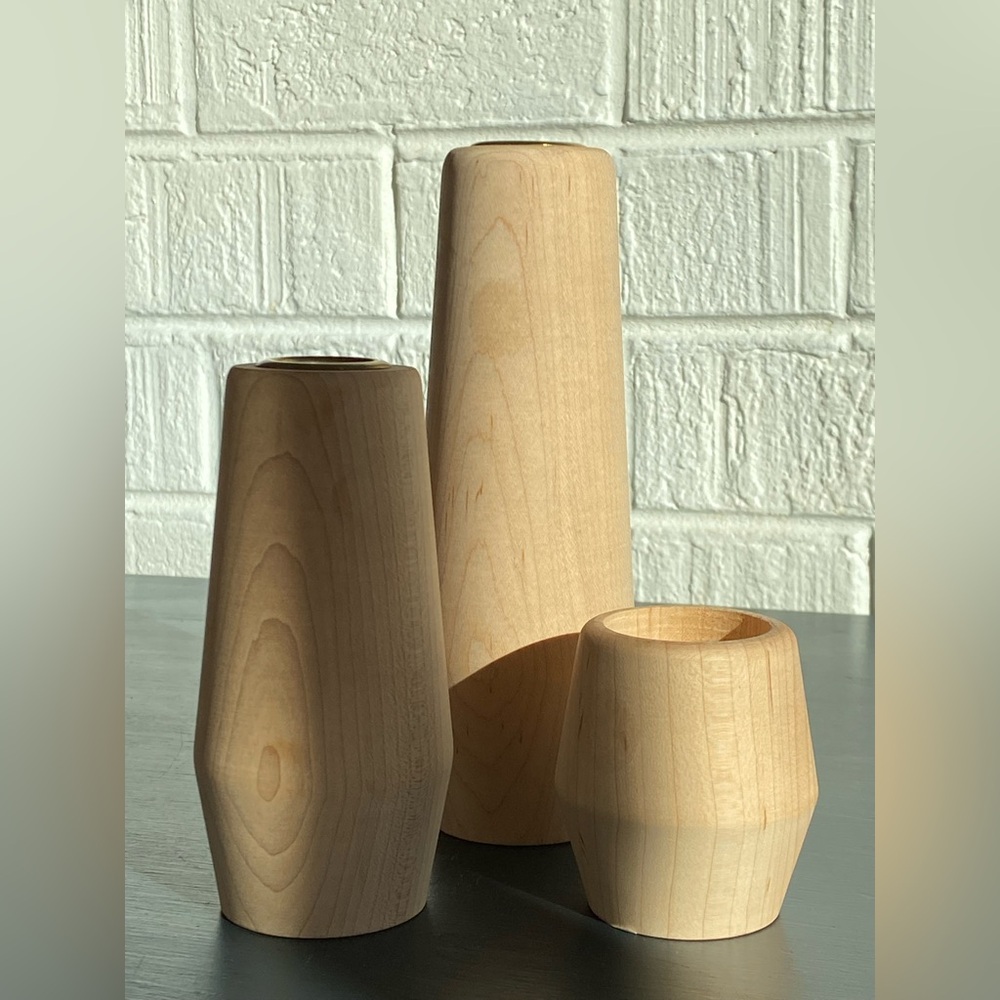 Solid Maple Wood Taper Candleholders Set of 3 NEW